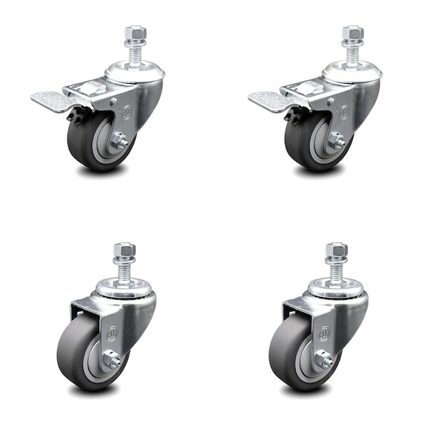 Service Caster 3 Inch Thermoplastic Rubber Swivel 1/2 Inch Stem Caster Total Lock Brake SCC, 2PK SCC-TSTTL20S314-TPRB-121315-2-S-2 - main